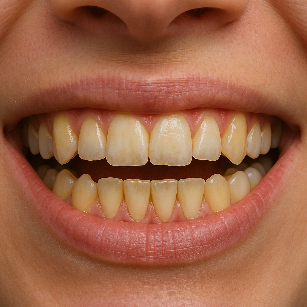 Before veneers: uneven edges and discoloration